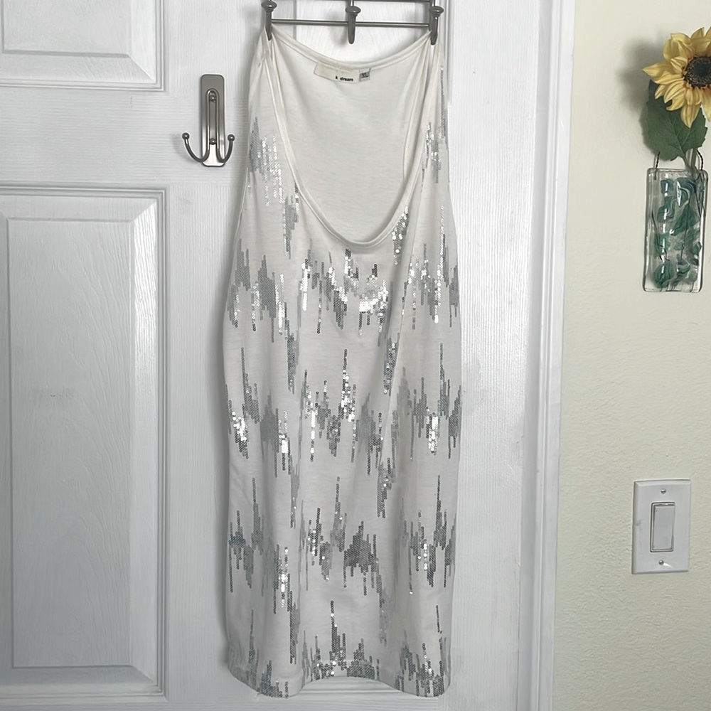 Long white silver and white tank/ mini dress